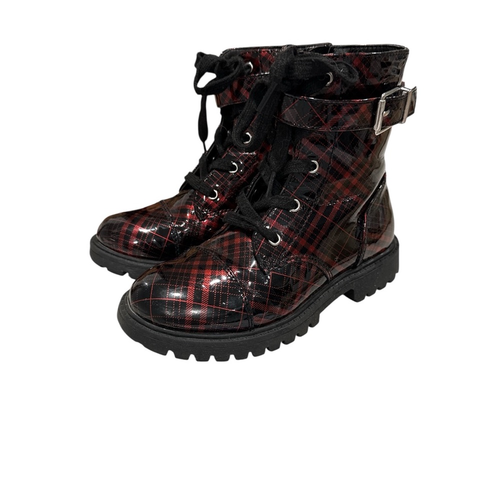 Jessica Simpson size 12 Youth Girls Daria Eskina Red Black Combat Boot